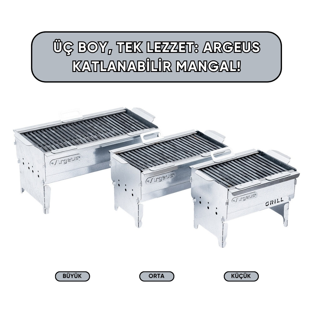 Katlanabilir Ayaklı Portatif Mangal - Paslanmaz - Argeus - Orta - Taşıma Çantalı