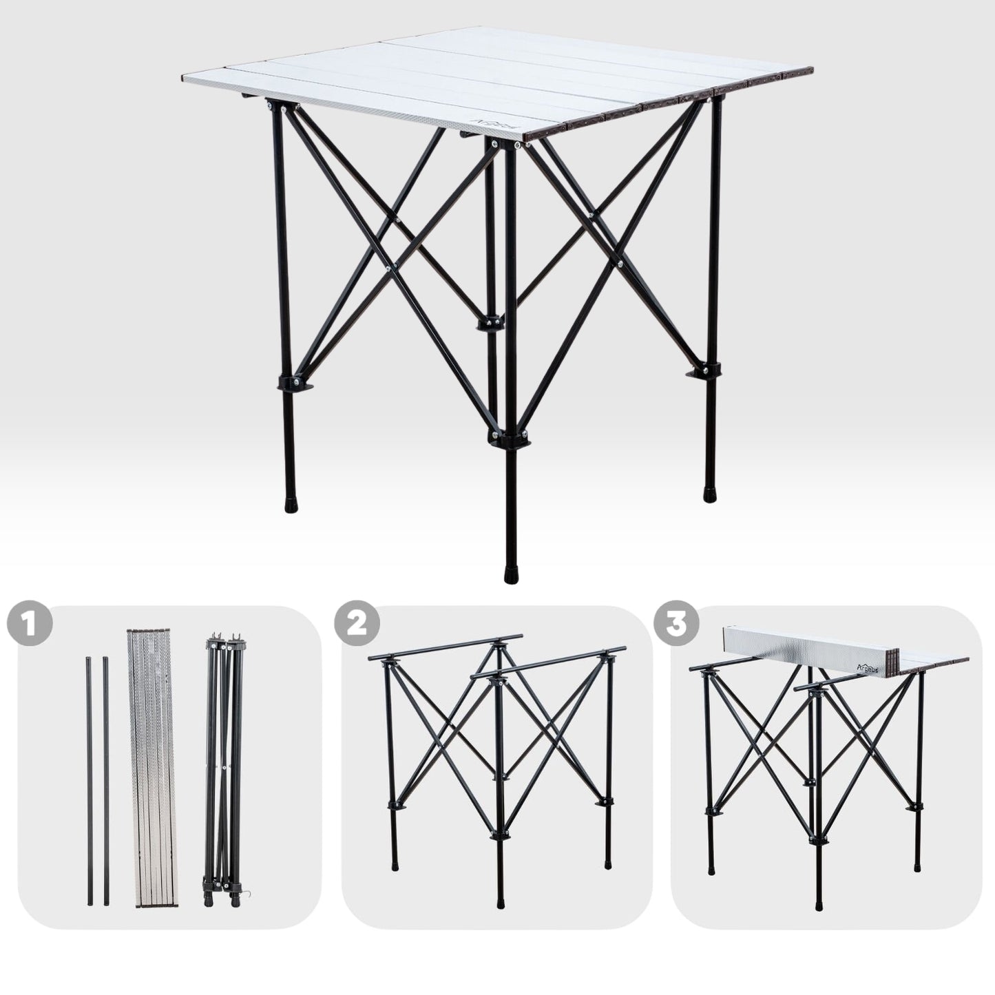 2 Adet Katlanır Kamp Sandalyesi ve Alüminyum Masa Seti - Rustic Silver -Kum/Mavi