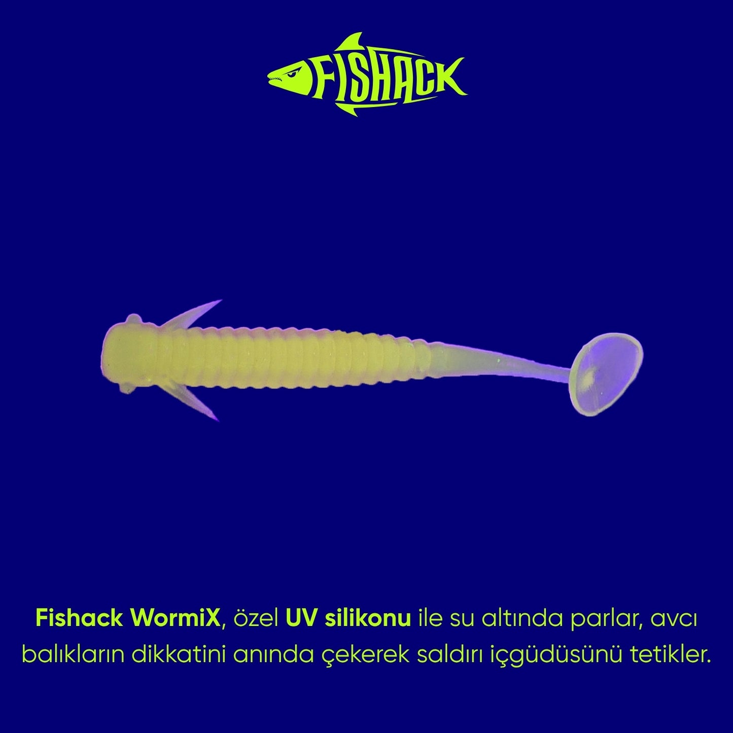 Silikon Kurt Yem - 1g 50mm - Fishack Wormix - 10 Adet - Fluo Green - UV Silikon
