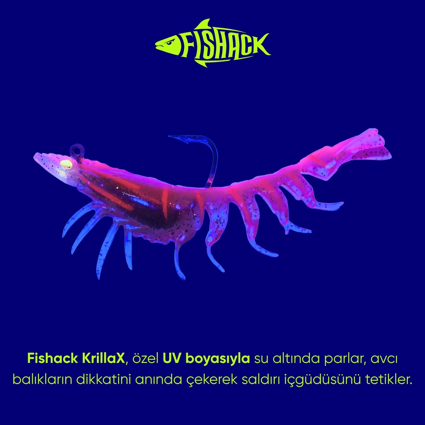 Silikon Karides Yem - 7g 75mm - Fishack Krillax - UV Boyalı - Candy Shrimp