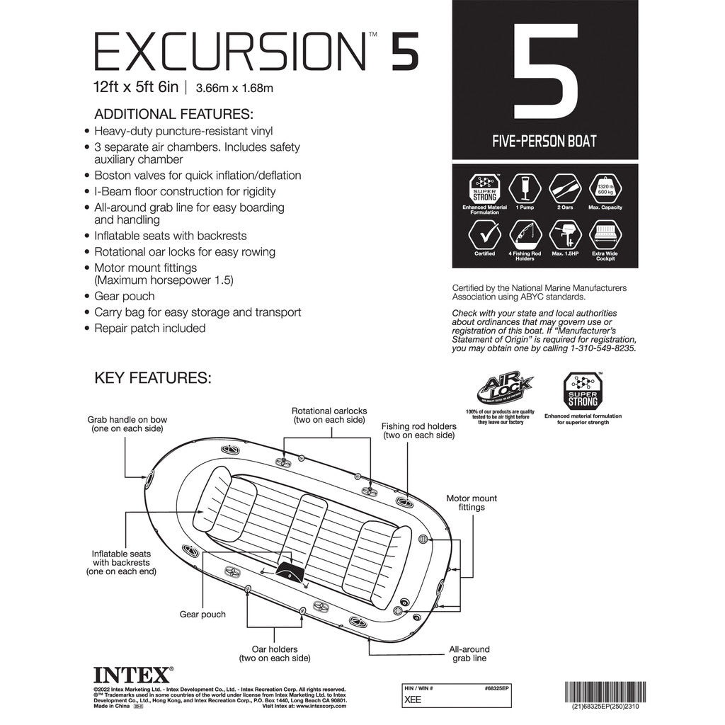 Şişme Bot Seti - Intex - Excursion 5 - 315cm - 5 Kişilik(68325)