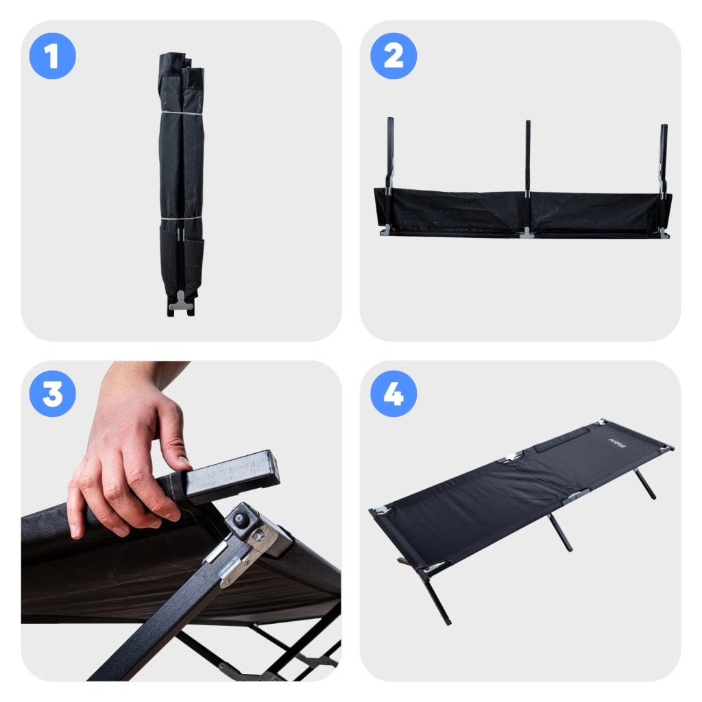 Argeus Katlanabilir Kamp Yatağı & Kampet Cepli Siyah