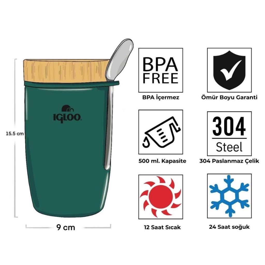 Çelik Yemek Termos - Igloo - Bamboo - 500 ml - Yeşil - 205789