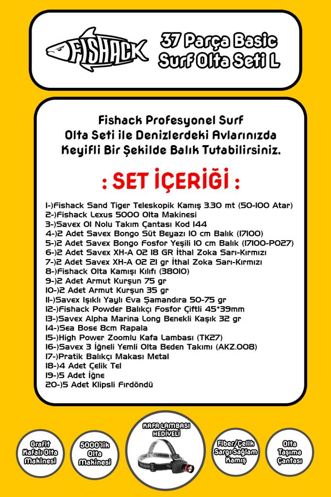 Fishack 37 Parça Surf Basic Deniz Olta Seti L - 3.30MT / 50-100GR