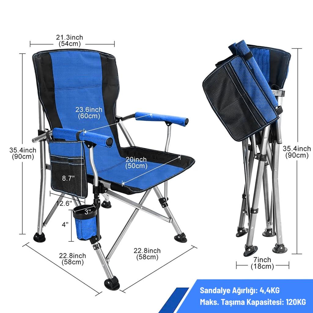 Katlanır Kamp Piknik Sandalyesi - Madfox Roxy - Mavi/Siyah - 546245 - Taşıma Çantalı