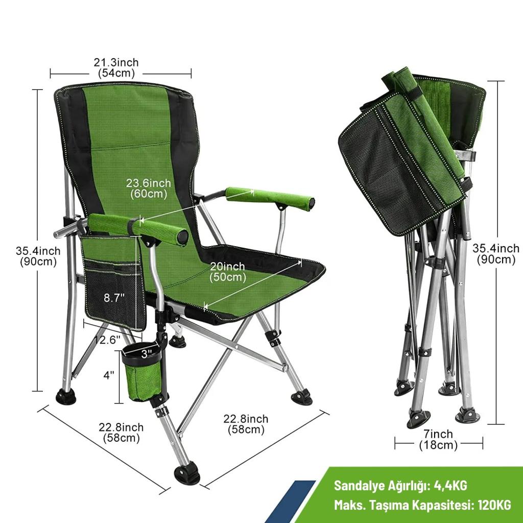 Katlanır Kamp Piknik Sandalyesi - Madfox Roxy - Yeşil/Siyah - 546247 - Taşıma Çantalı