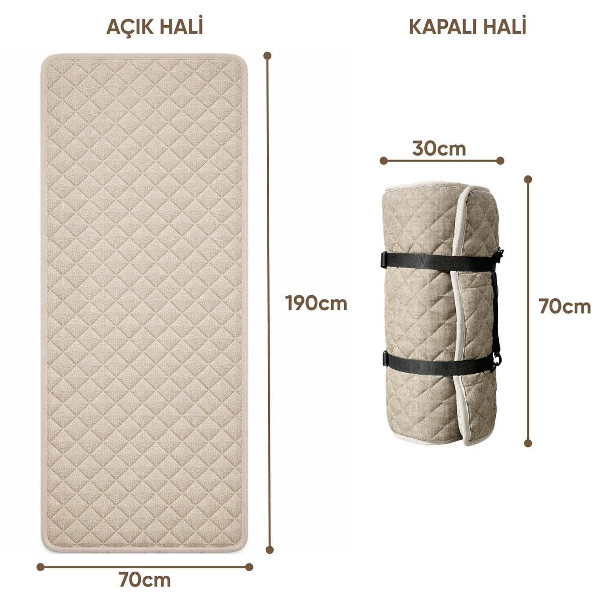 Katlanır Kamp Yatağı - Yer Yatağı - Taşınabilir - Argeus - Bej - 70x190cm