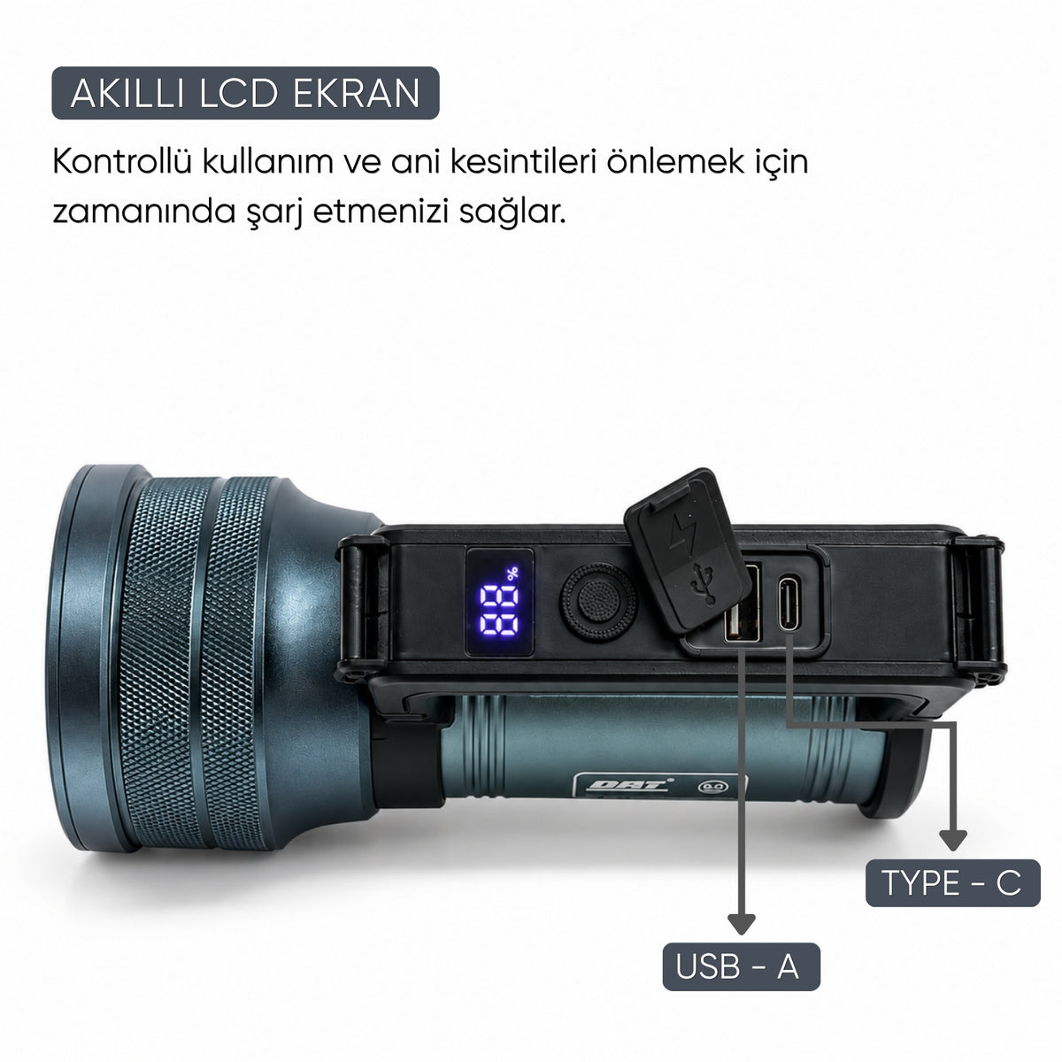 Şarj Edilebilir El Feneri - Şarjlı Projektör - 10 Watt - DAT - DT-807