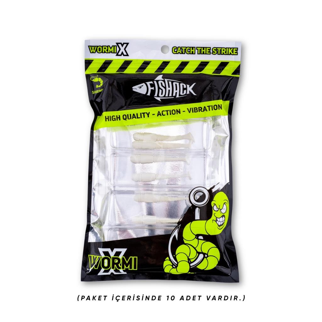 Silikon Kurt Yem - 1,1g 55mm - Fishack Wormix - 1 Adet - UV - Beyaz - Karides Kokulu