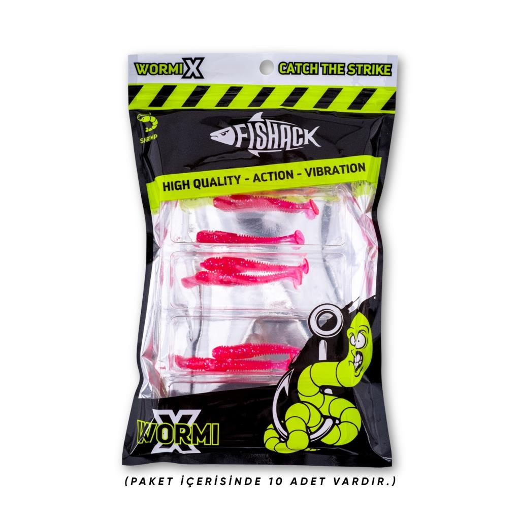 Silikon Kurt Yem - 1,1g 55mm - Fishack Wormix - 1 Adet - UV - Pembe - Karides Kokulu