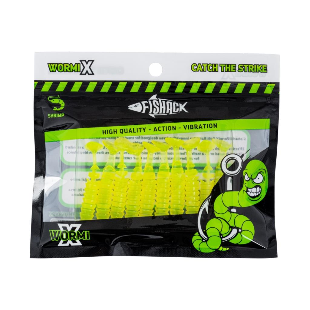 Silikon Kurt Yem - 1,5g 45mm - Fishack - 10 Adet - UV Silikon - Fluo Green - Karides Kokulu