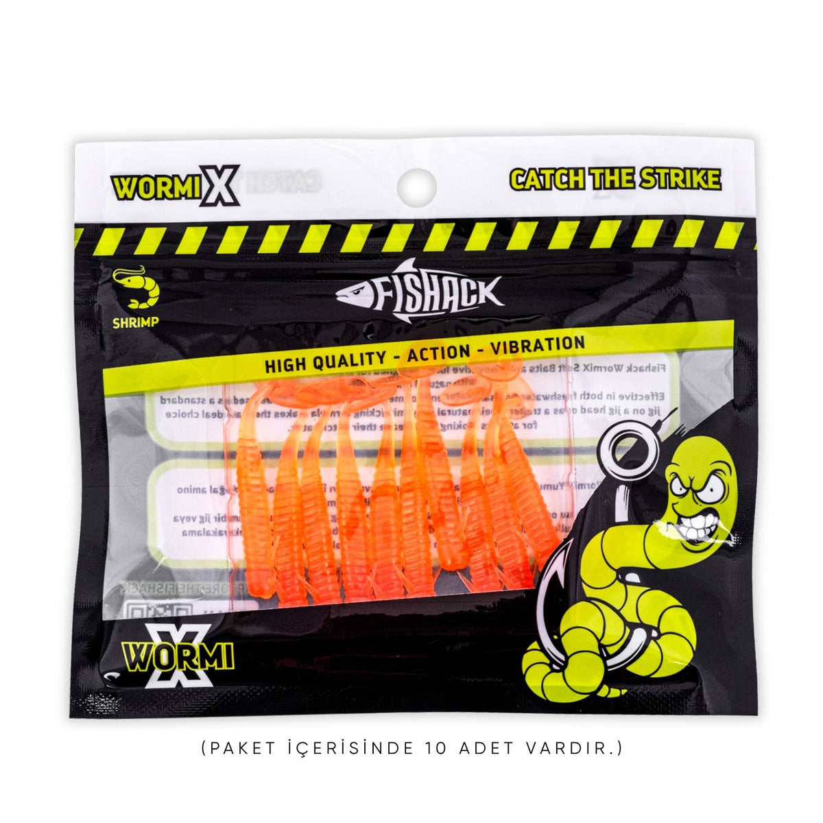 Silikon Kurt Yem - 1g 50mm - Fishack Wormix - 10 Adet - Orange