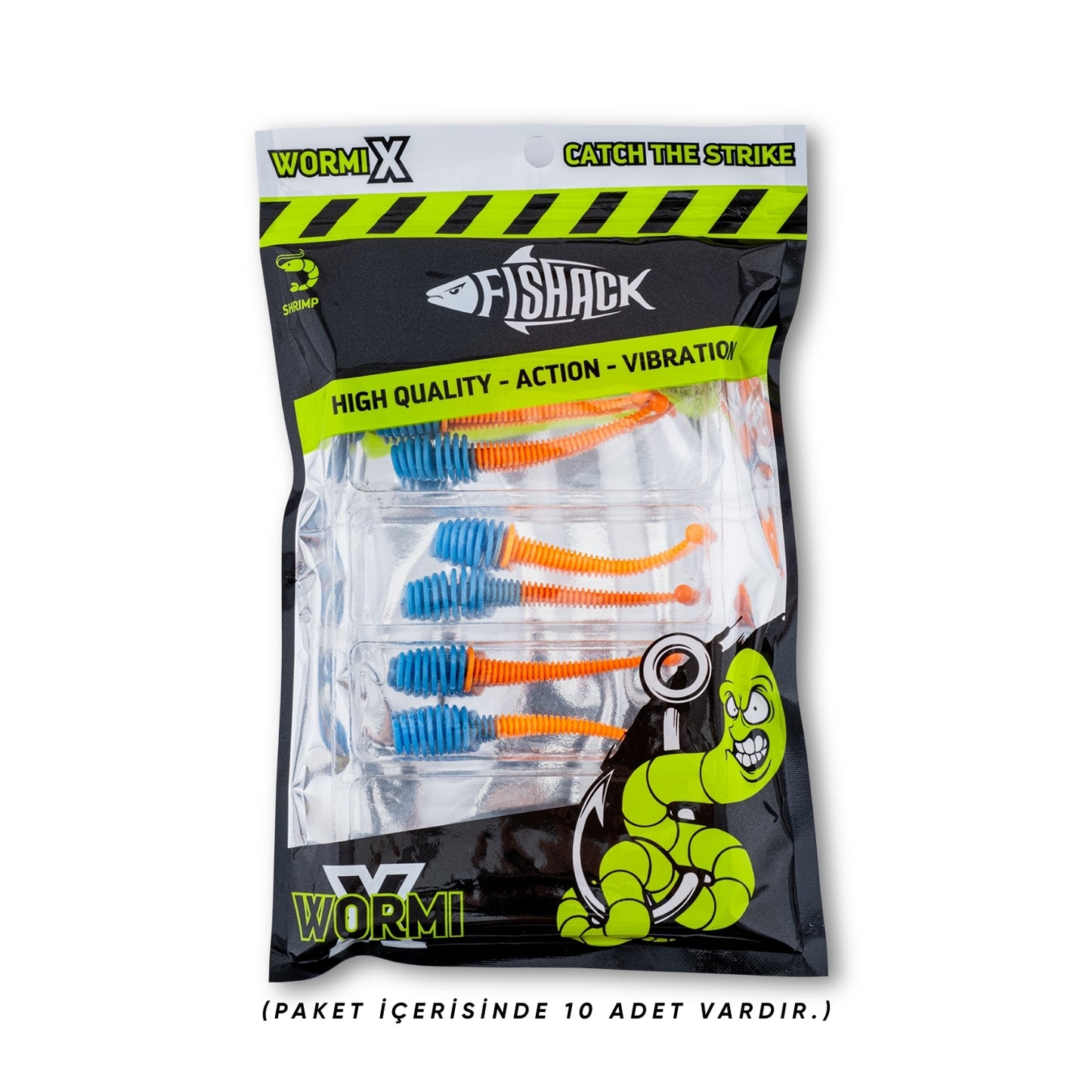 Silikon Kurt Yem - 2,1g 70mm - Fishack Wormix - 10 Adet - UV - Mavi/Turuncu