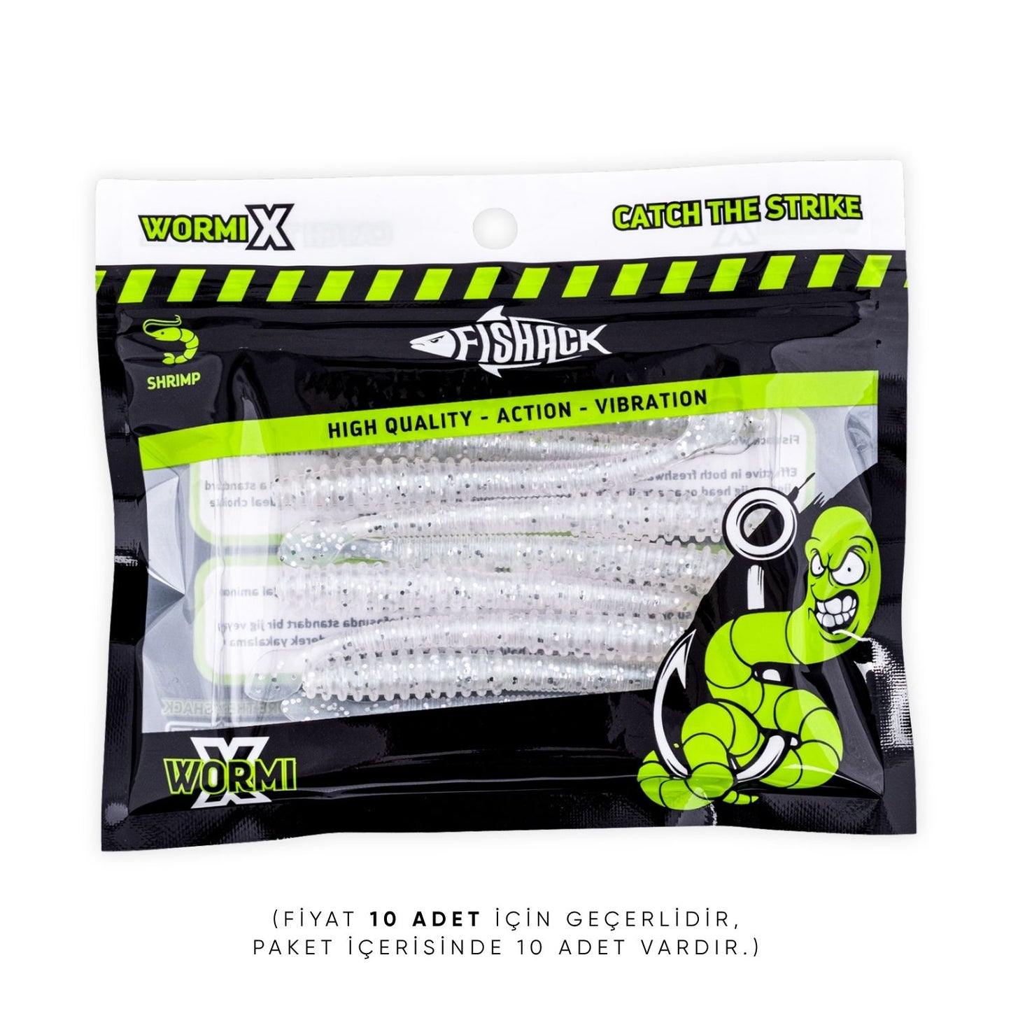 Silikon Kurt Yem - 2,2g 87mm - Fishack Wormix - 10 Adet - Silver White