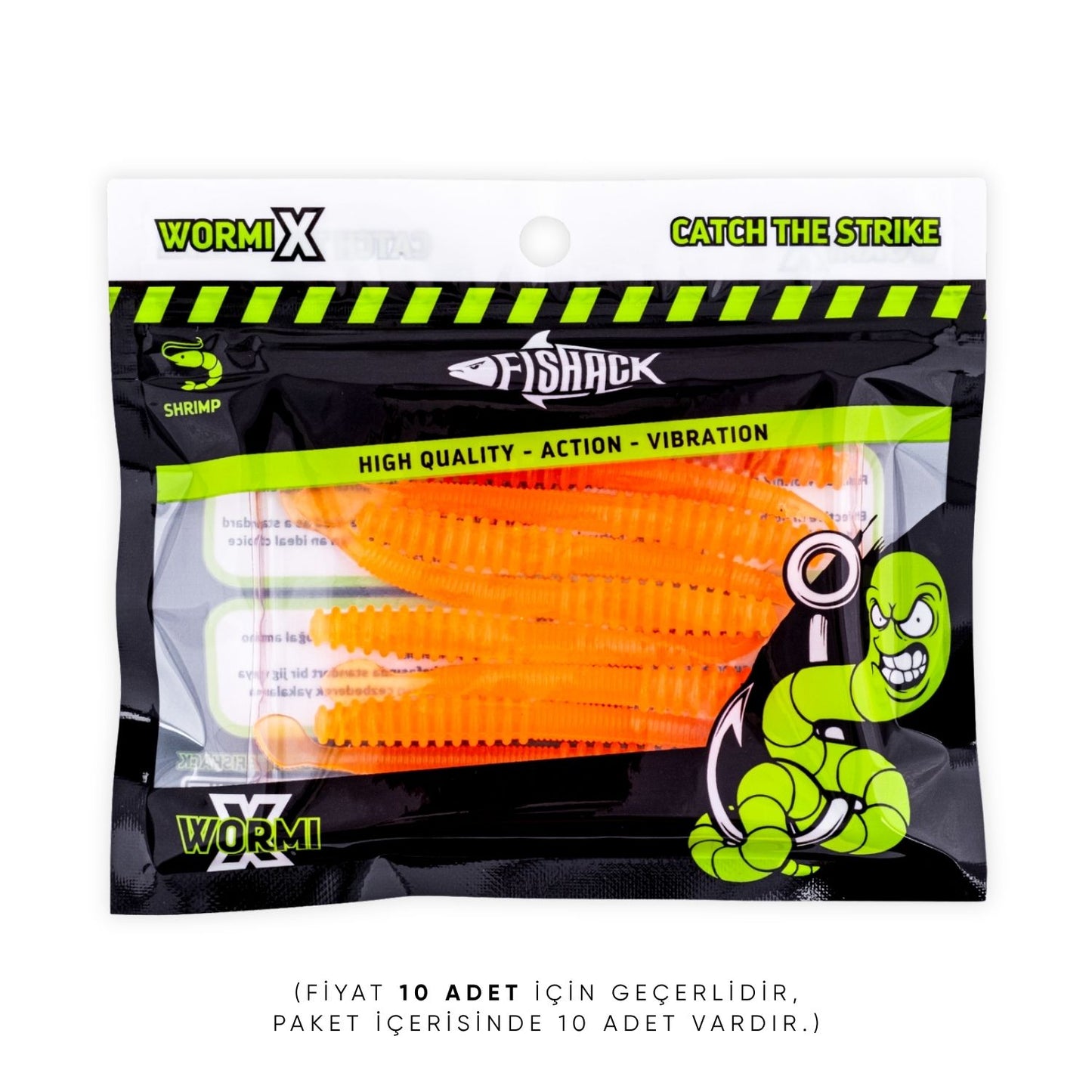 Silikon Kurt Yem - 2,2g 87mm - Fishack Wormix - 10 Adet - UV - Orange