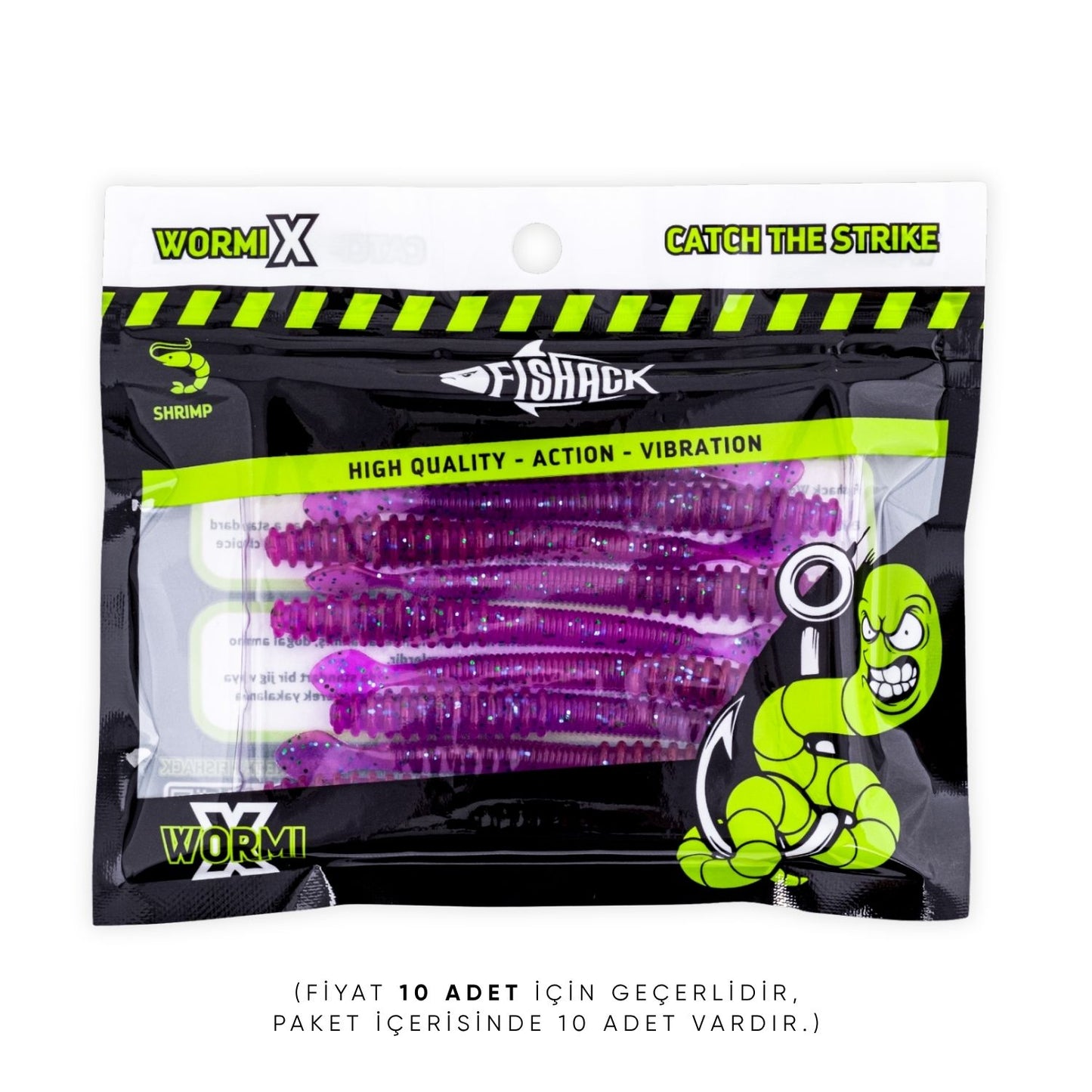 Silikon Kurt Yem - 2,2g 87mm - Fishack Wormix - 10 Adet - UV - Purple