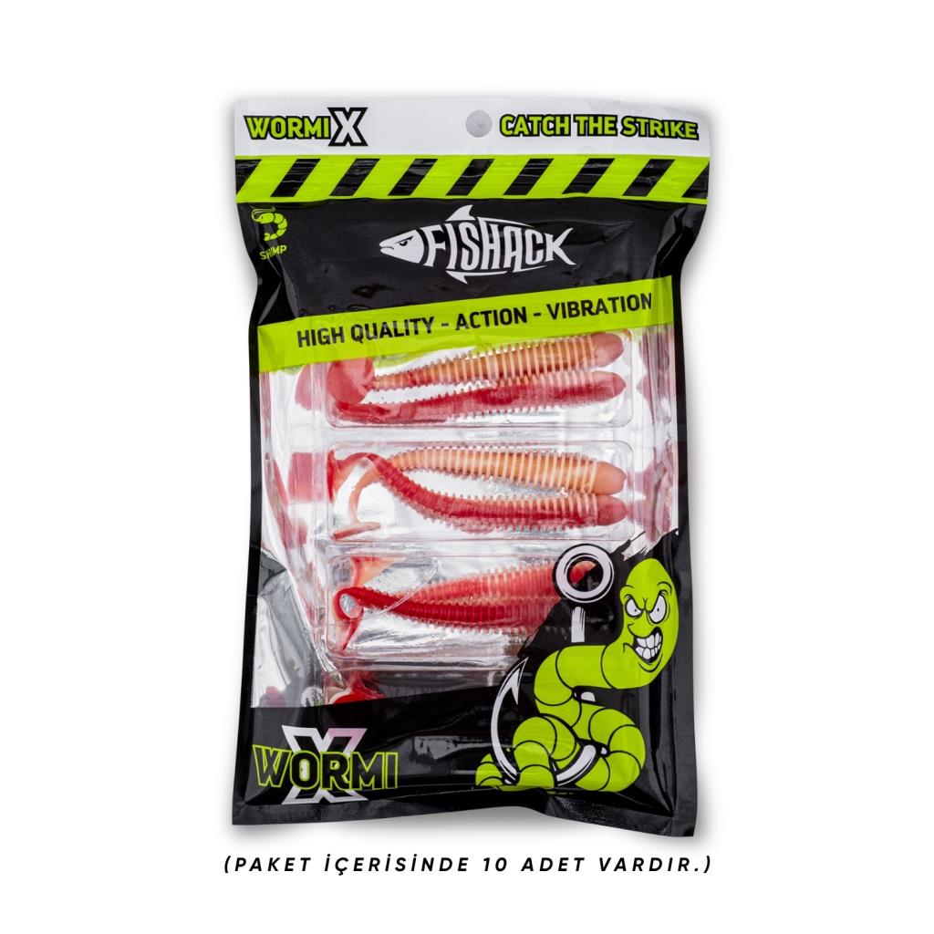 Silikon Kurt Yem - 4,2g 105mm - Turna/Levrek Silikonu - 1 Adet - Kırmızı/Beyaz - Karides Kokulu