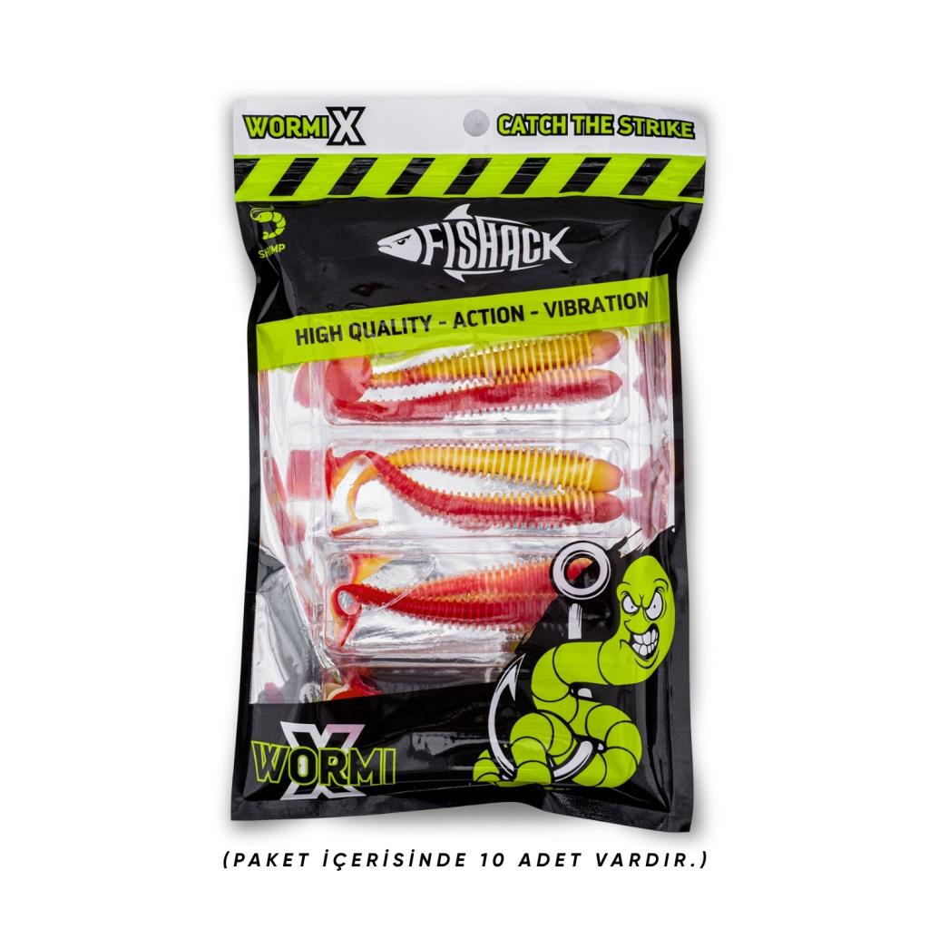 Silikon Kurt Yem - 4,2g 105mm - Turna/Levrek Silikonu - 1 Adet - Kırmızı/Sarı - Karides Kokulu