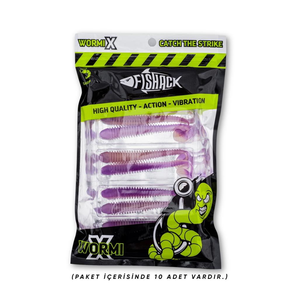 Silikon Kurt Yem - 4,2g 105mm - Turna/Levrek Silikonu - 1 Adet - Mor/Beyaz - Karides Kokulu