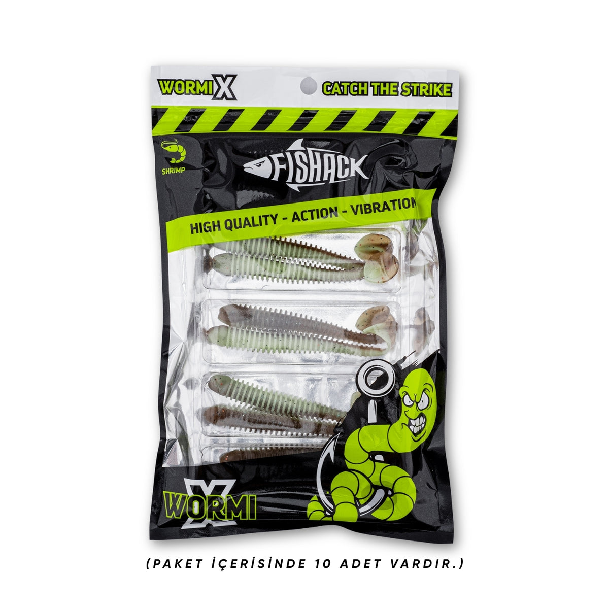 Silikon Kurt Yem - 4,2g 105mm - Turna/Levrek Silikonu - 10 Adet - Yeşil/Kahve
