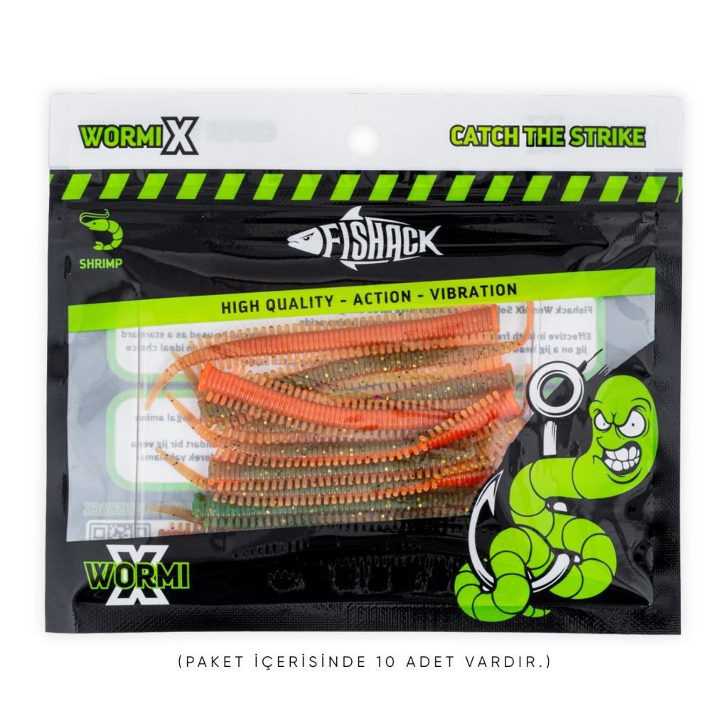 Silikon Kurt Yem - LRF Yem - 1g 70mm - Fishack Wormix - 10 Adet - Fluo Tiger - UV Silikon