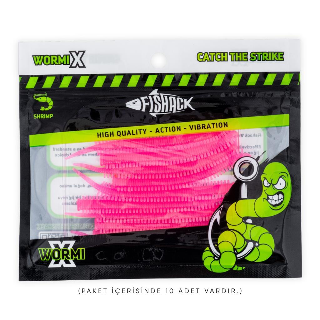 Silikon Kurt Yem - LRF Yem - 1g 70mm - Fishack Wormix - 10 Adet - Pink Glow - UV Silikon