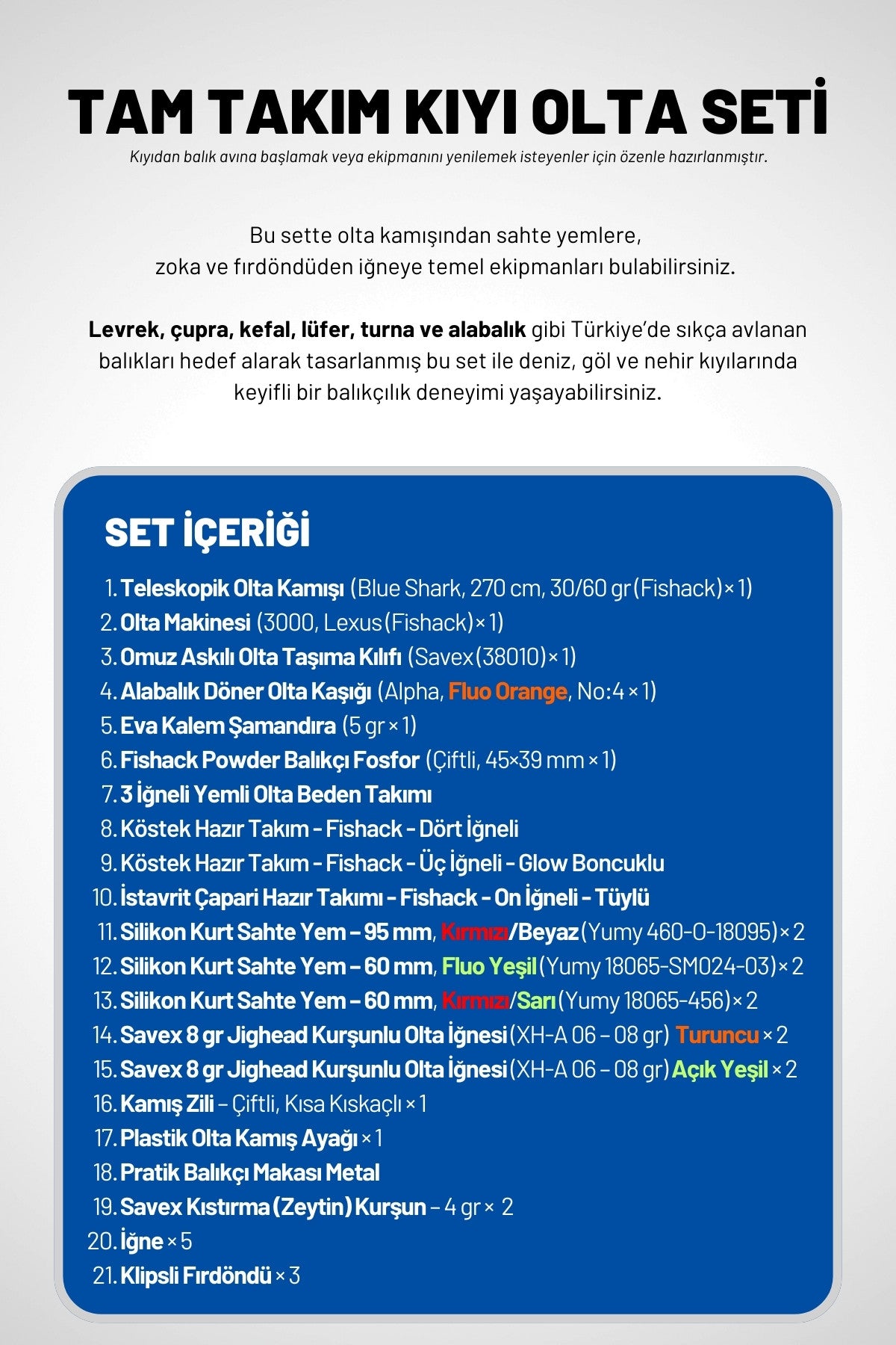 Tam Takım Kıyı Olta Seti - 270cm Kamış 50-1000GR / 3000'lik Lexus Olta Makinesi