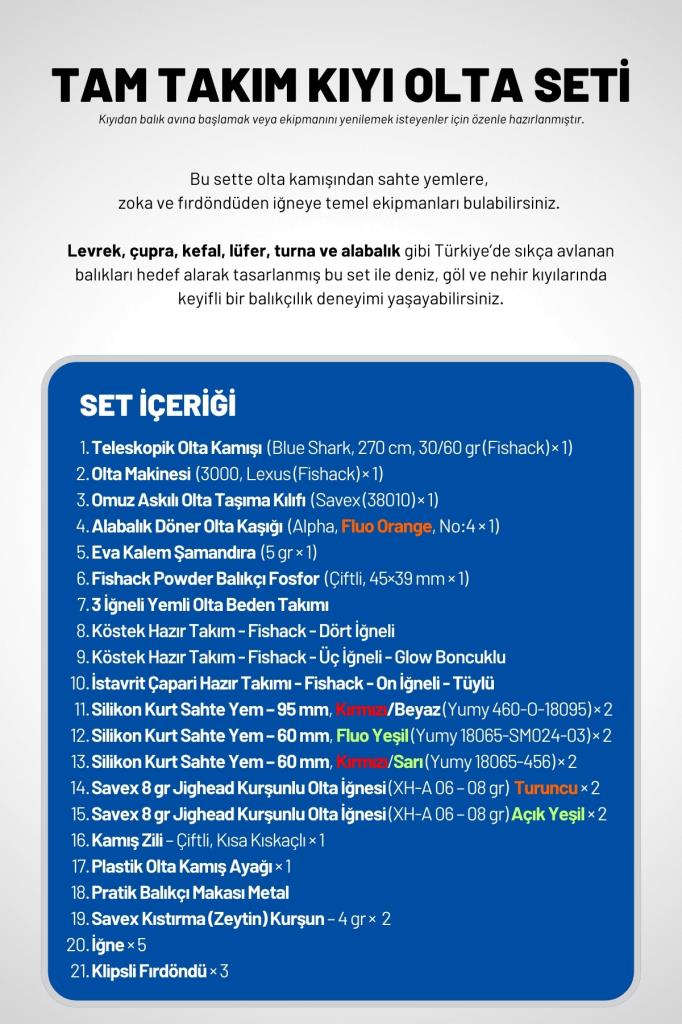 Tam Takım Kıyı Olta Seti - 270cm Kamış 30-60GR / 3000'lik Lexus Olta Makinesi - Taşıma Çantalı