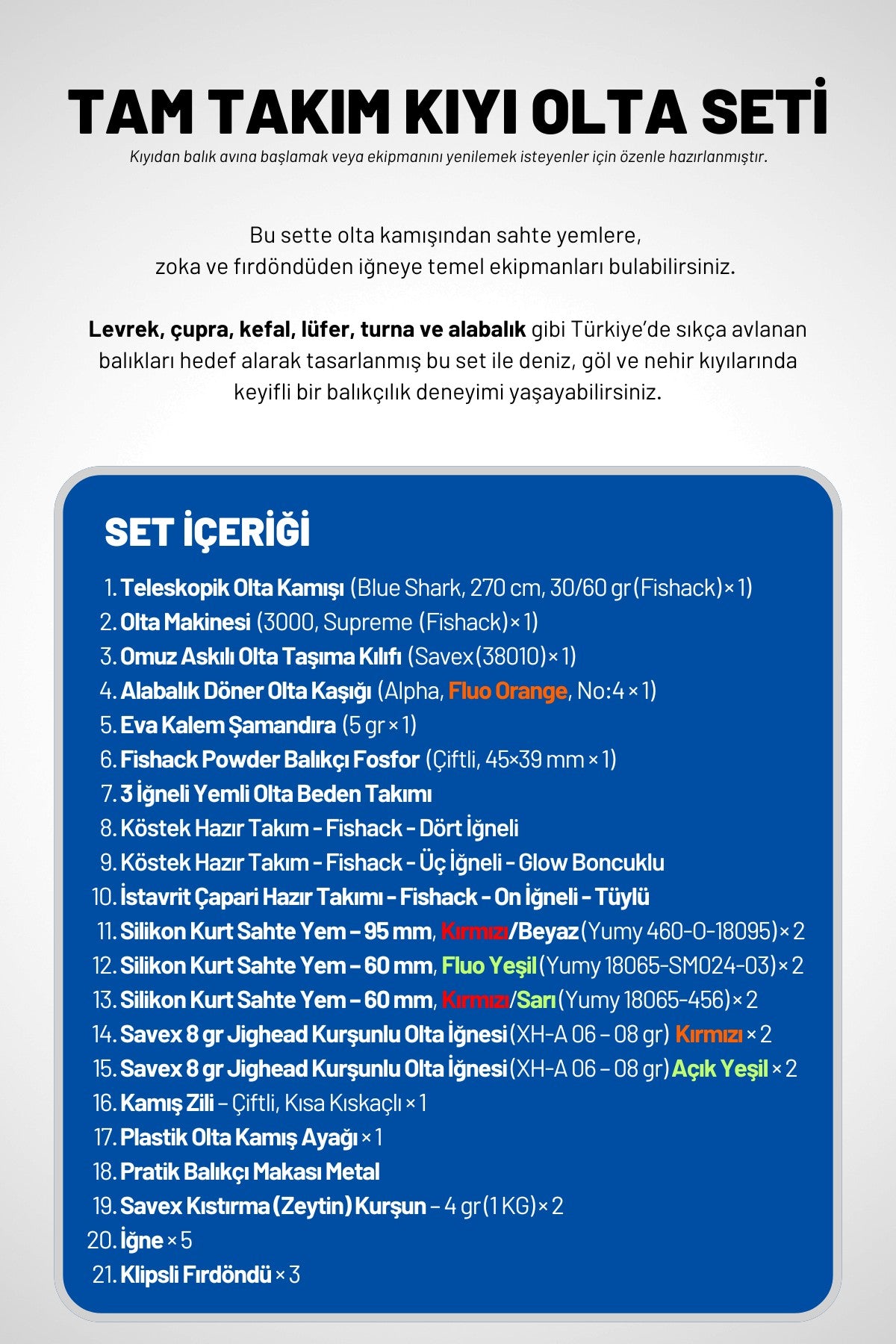 Tam Takım Kıyı Olta Seti - 270cm Kamış 50-100GR / 3000'lik Lexus Olta Makinesi
