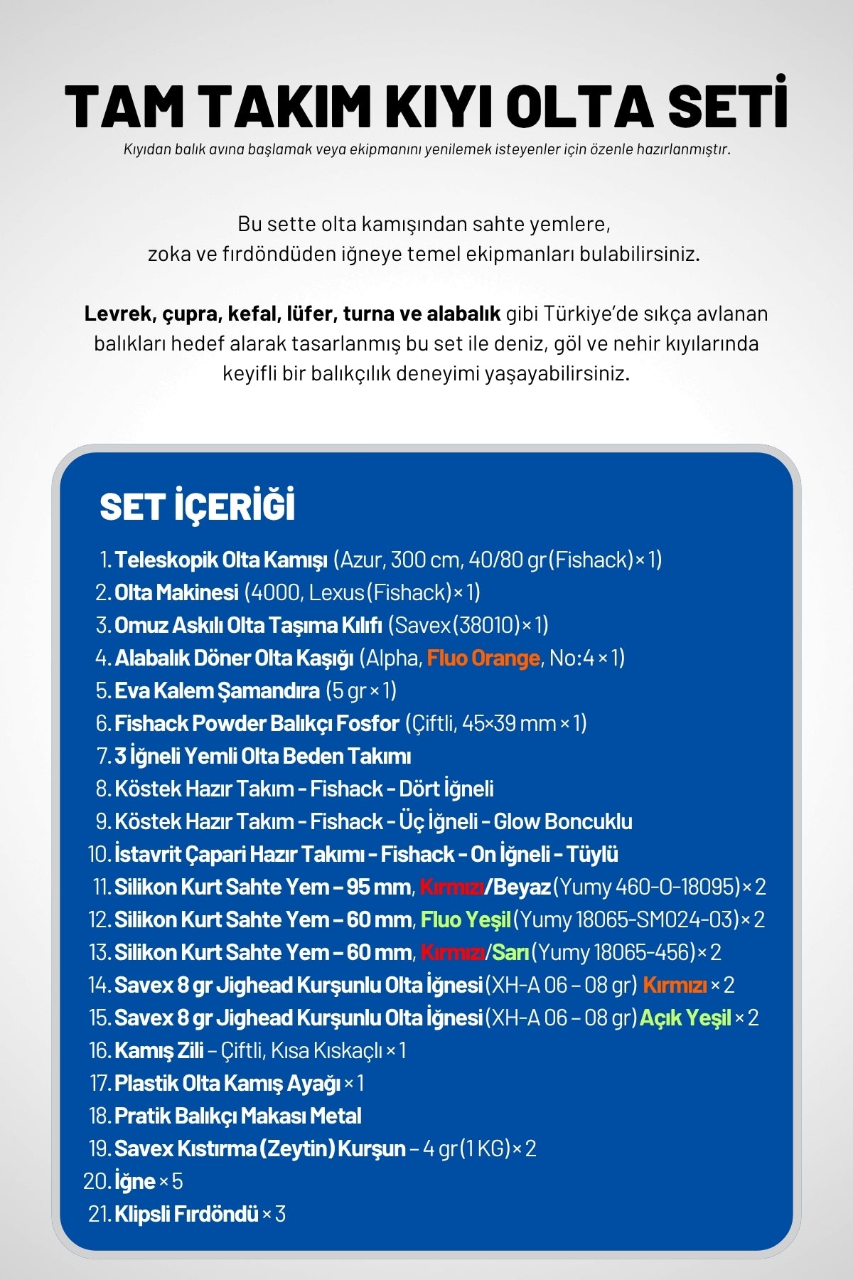 Tam Takım Kıyı Olta Seti - 300cm Kamış 40-80GR / 4000'lik Lexus Olta Makinesi