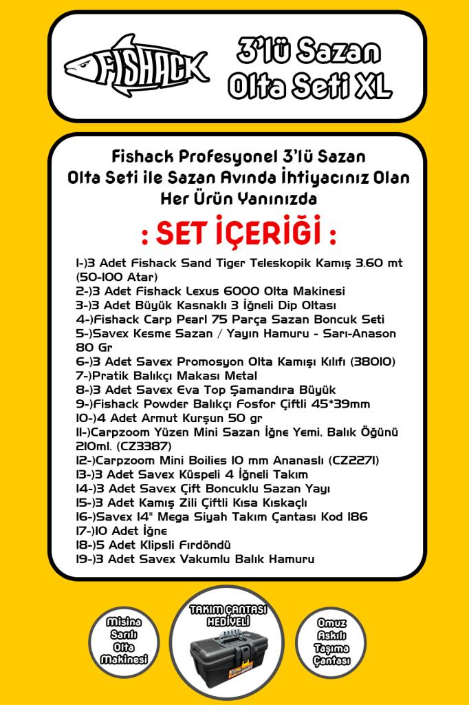 Tam Takım Sazan Olta Seti - 3'lü Set - XL - 3.60MT/50-100GR