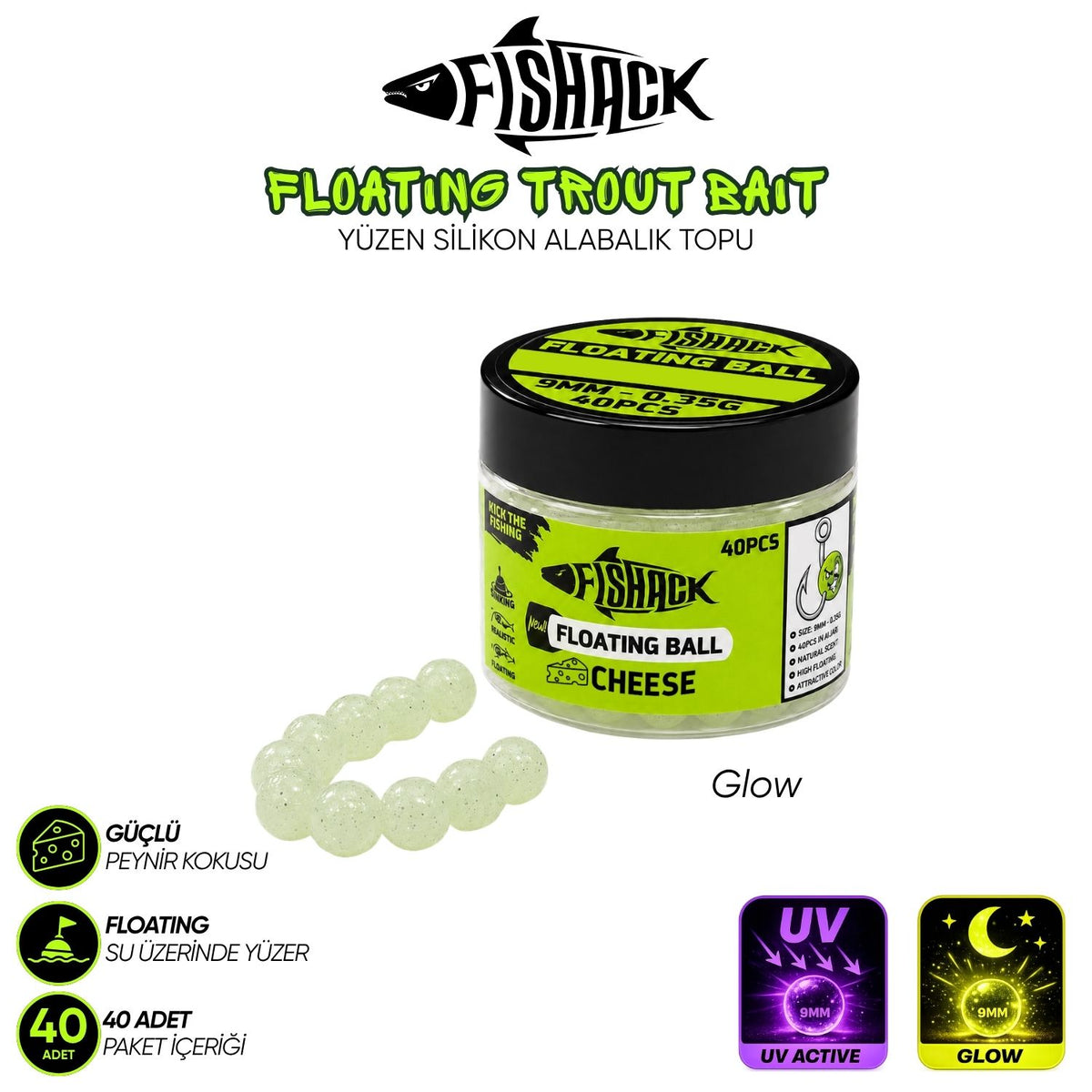 Yüzen Silikon Alabalık Topu - Fishack EggX - 40 Adet - Peynir Kokulu