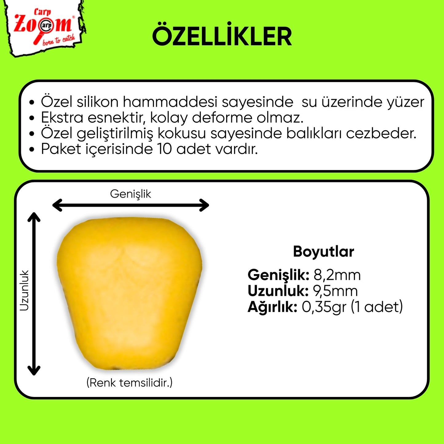 Yüzen Silikon Mısır Yem - Yüzen Sazan Mısırı - Mini - 10 Adet - Bal Kokulu