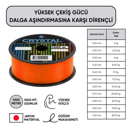 1000 MT Bobin Misina - Crystal - Turuncu - Ekstra Güçlü - 0,20 MM