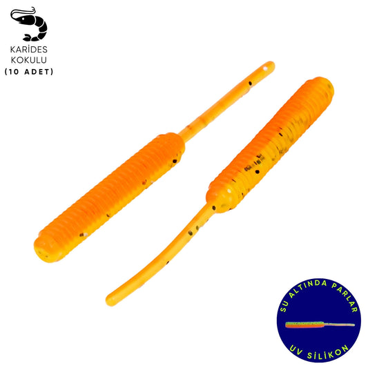 Silikon Kurt Yem - LRF Yem - 1g 52mm - Fishack Wormix - 10 Adet - Fluo Orange - UV Silikon