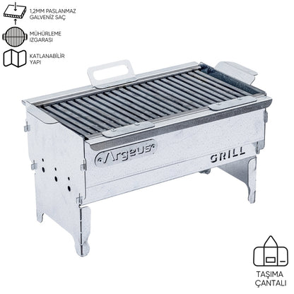 Katlanabilir Ayaklı Portatif Mangal - Paslanmaz - Argeus - Orta - Taşıma Çantalı