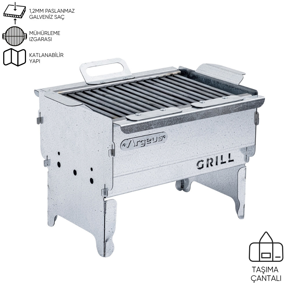 Katlanabilir Ayaklı Portatif Mangal - Paslanmaz - Argeus - Küçük - Taşıma Çantalı