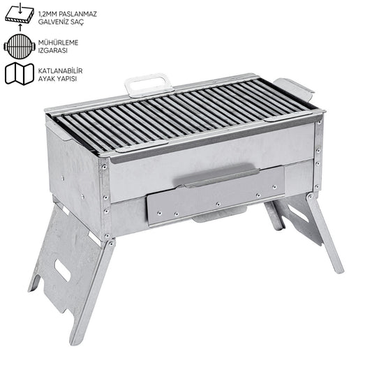 Katlanır Ayaklı Mangal - Argeus - Paslanmaz - Mühürleme Izgaralı - Kül Hazneli