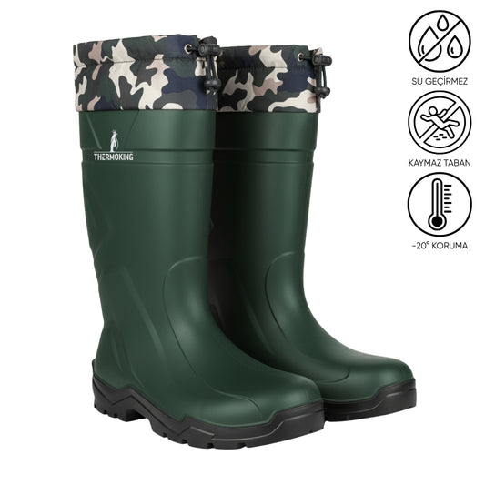 Konçlu PU Uzun Avcı Çizmesi - Su Geçirmez - Kaymaz Taban - Thermoking - Balıkçı Çiftçi Çizme