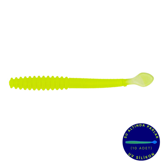 Silikon Sahte Kurt Yem - 2,2g 87mm - Fishack Wormix - Fluo Green - UV Silikon