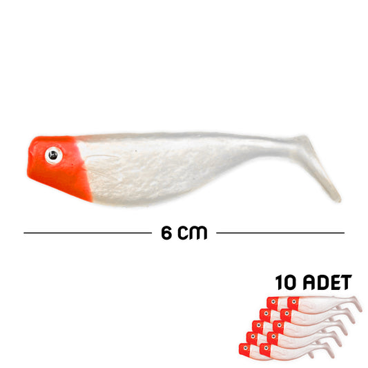 Silikon Sahte Balık Yem - DFT - 6cm - Kırmızı/Beyaz (141-3017) - 10'lu Paket