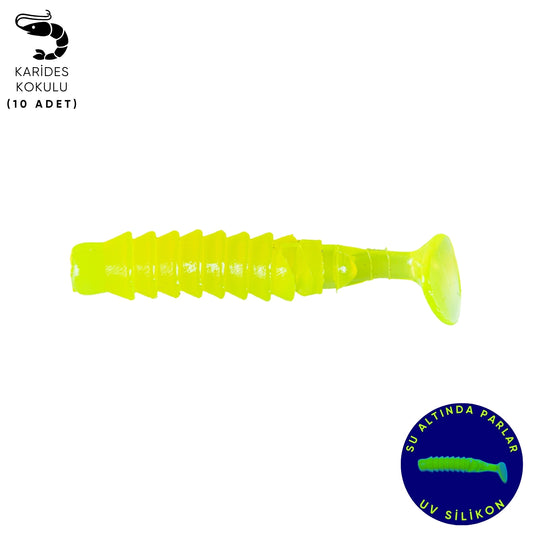 Silikon Kurt Yem - 1,5g 45mm - Fishack - 10 Adet - UV Silikon - Fluo Green - Karides Kokulu