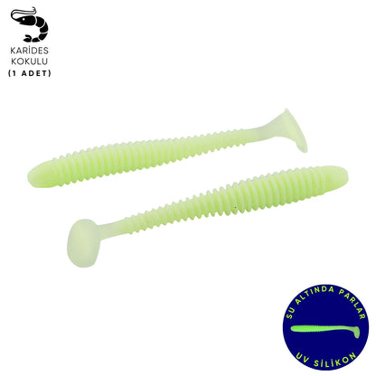 Silikon Kurt Yem - 4,2g 105mm - Turna/Levrek Silikonu - 1 Adet - Glow - Karides Kokulu