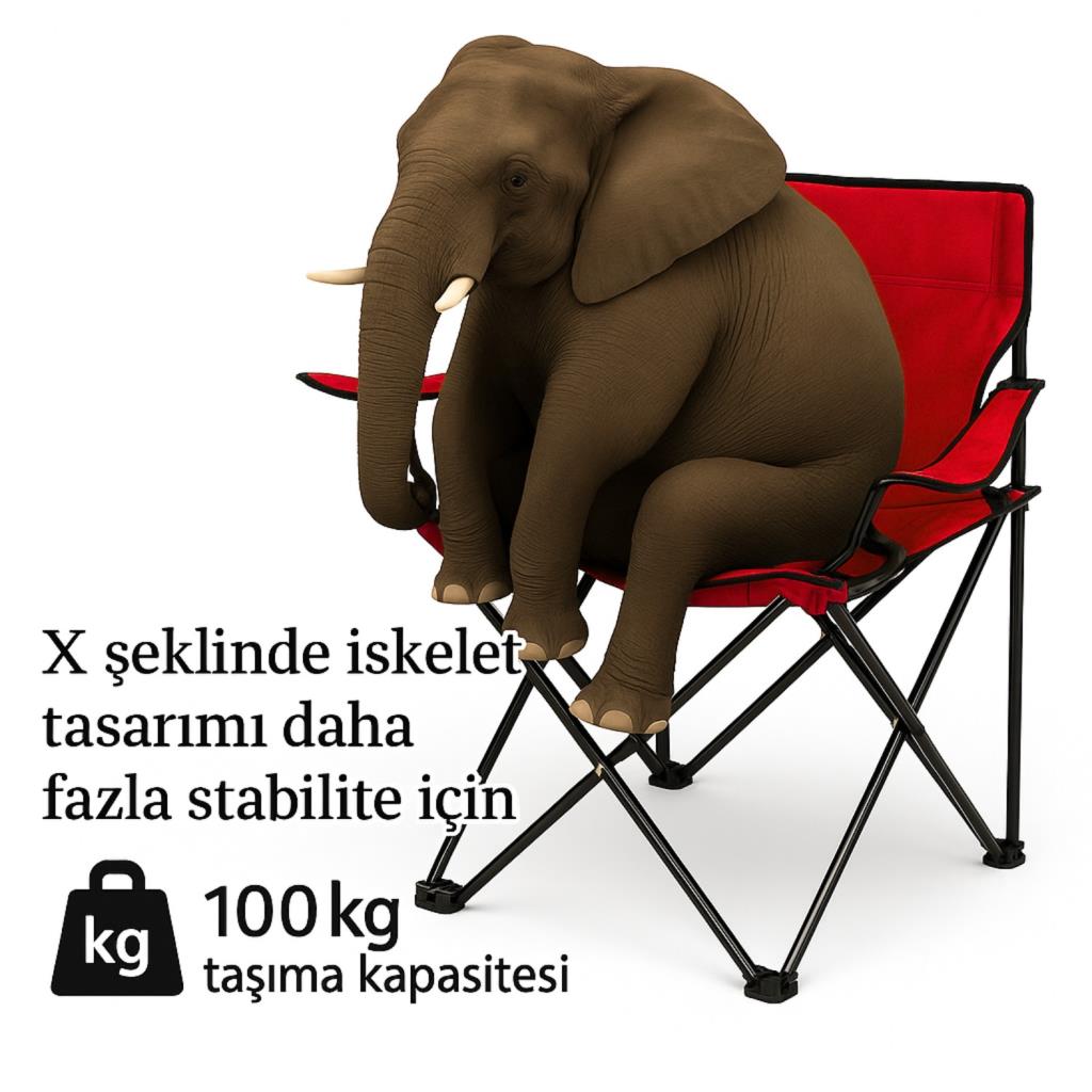 2 Adet Katlanır Kamp Sandalyesi - Piknik Plaj Sandalyesi - (DY.001) - Kırmızı - Taşıma Çantalı