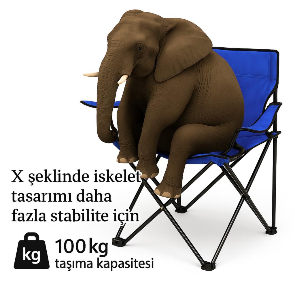 2 Adet Katlanır Kamp Sandalyesi - Piknik Plaj Sandalyesi - (DY.001) - Lacivert - Taşıma Çantalı