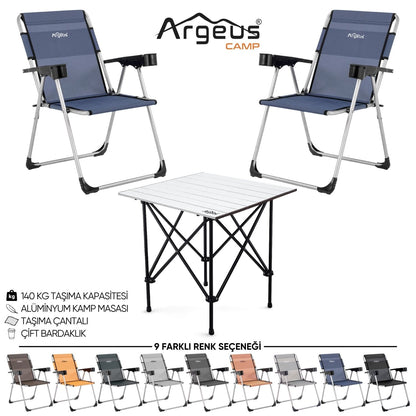 2 Adet Katlanır Kamp Sandalyesi ve Alüminyum Masa - Rock Silver - 140KG Taşıma