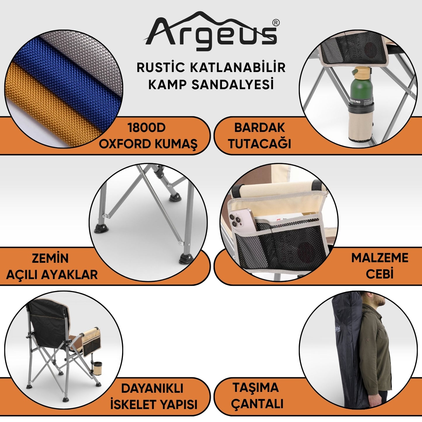2 Adet Katlanır Kamp Sandalyesi ve Alüminyum Masa Seti - Rustic Silver - Kum