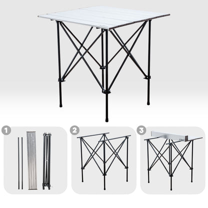 2 Adet Katlanır Kamp Sandalyesi ve Alüminyum Masa Seti - Rustic Silver -Kum/Mavi