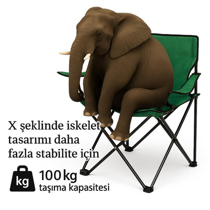 2 Adet Katlanır Kamp Sandalyesi ve Masa Seti - (DY.001) - Haki/Sarı - Plaj Sandalyesi