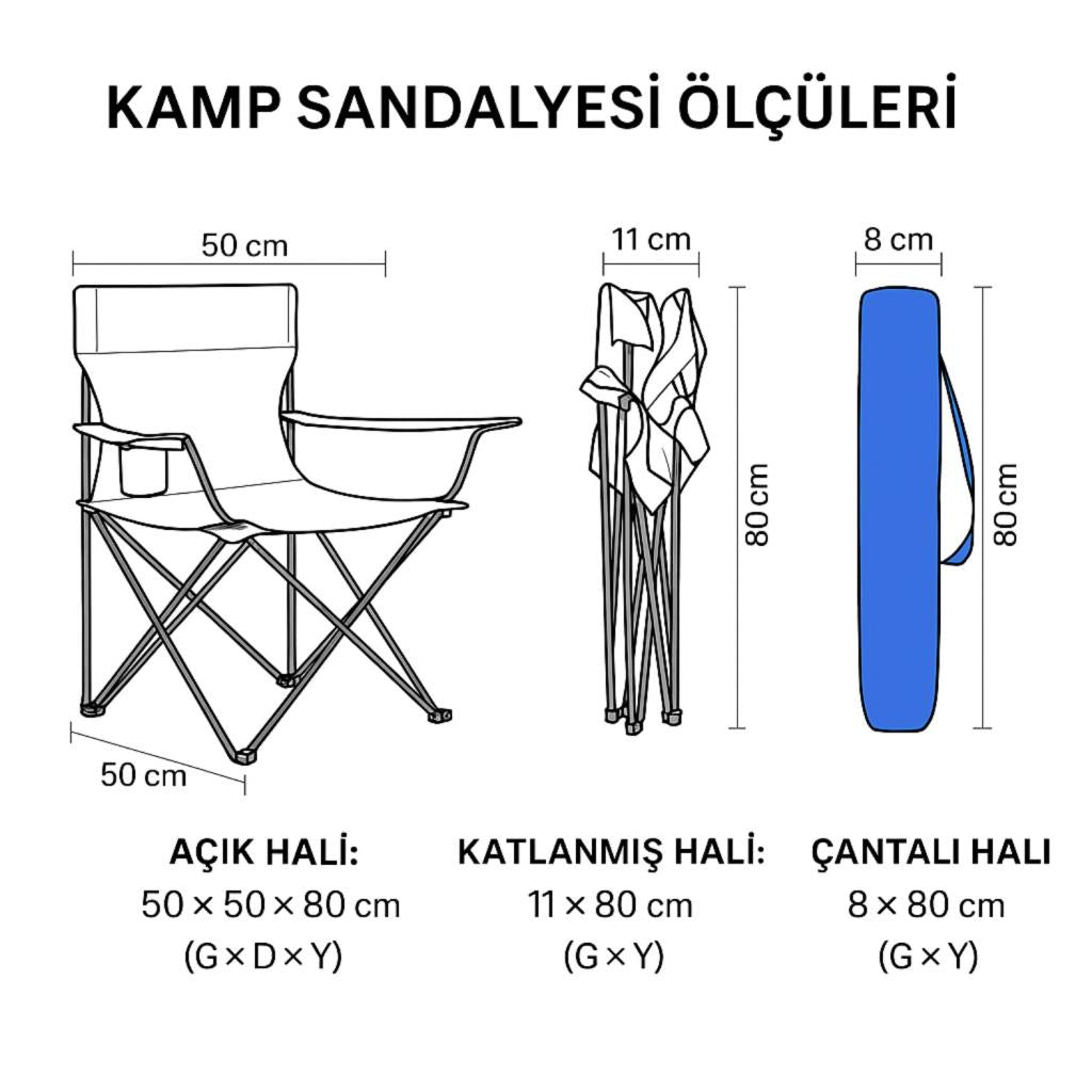 2 Adet Katlanır Kamp Sandalyesi ve Masa Seti - (DY.001) - Mavi/Sarı - Plaj Sandalyesi